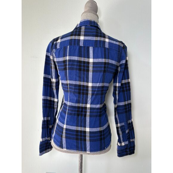 Y2k Nollie Blue Plaid Button-Down Flannel Shirt size Small - Picture 2 of 7